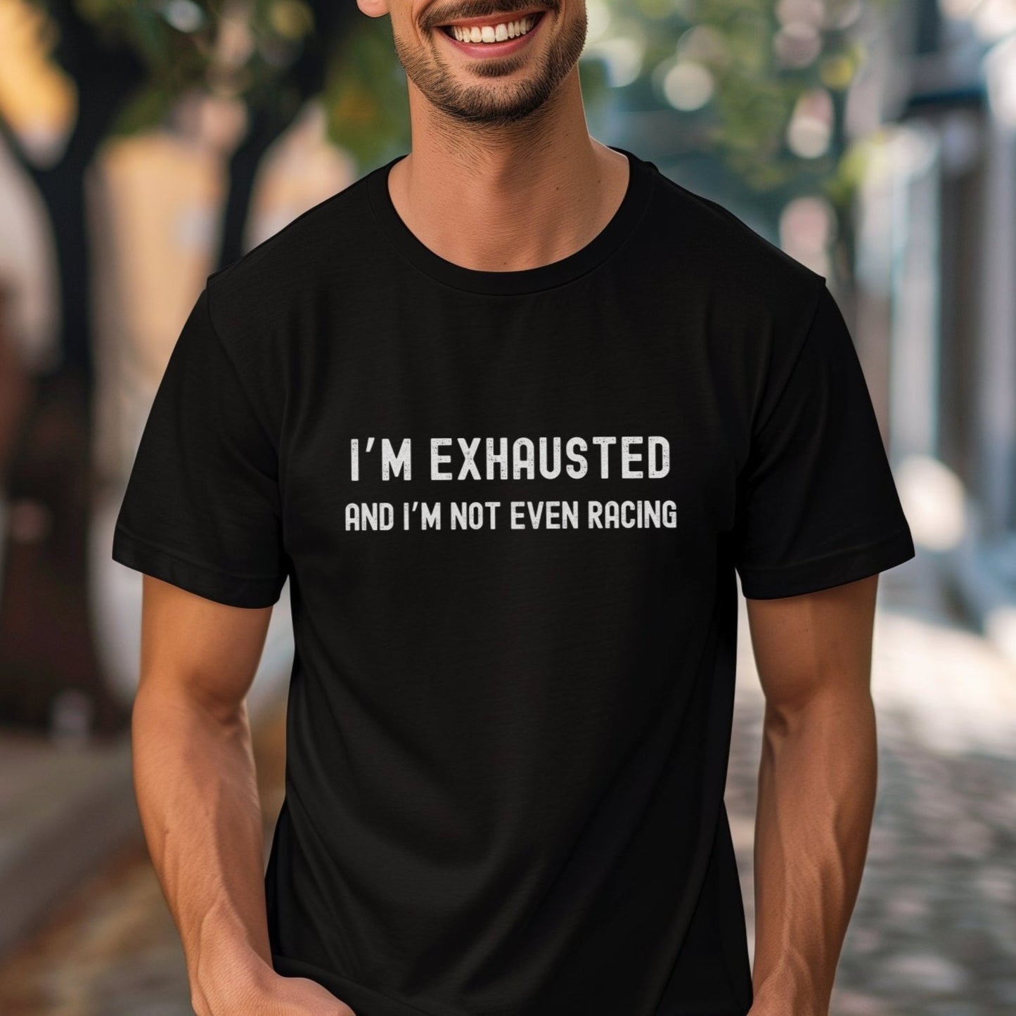 Exhausted, Not Racing Tee