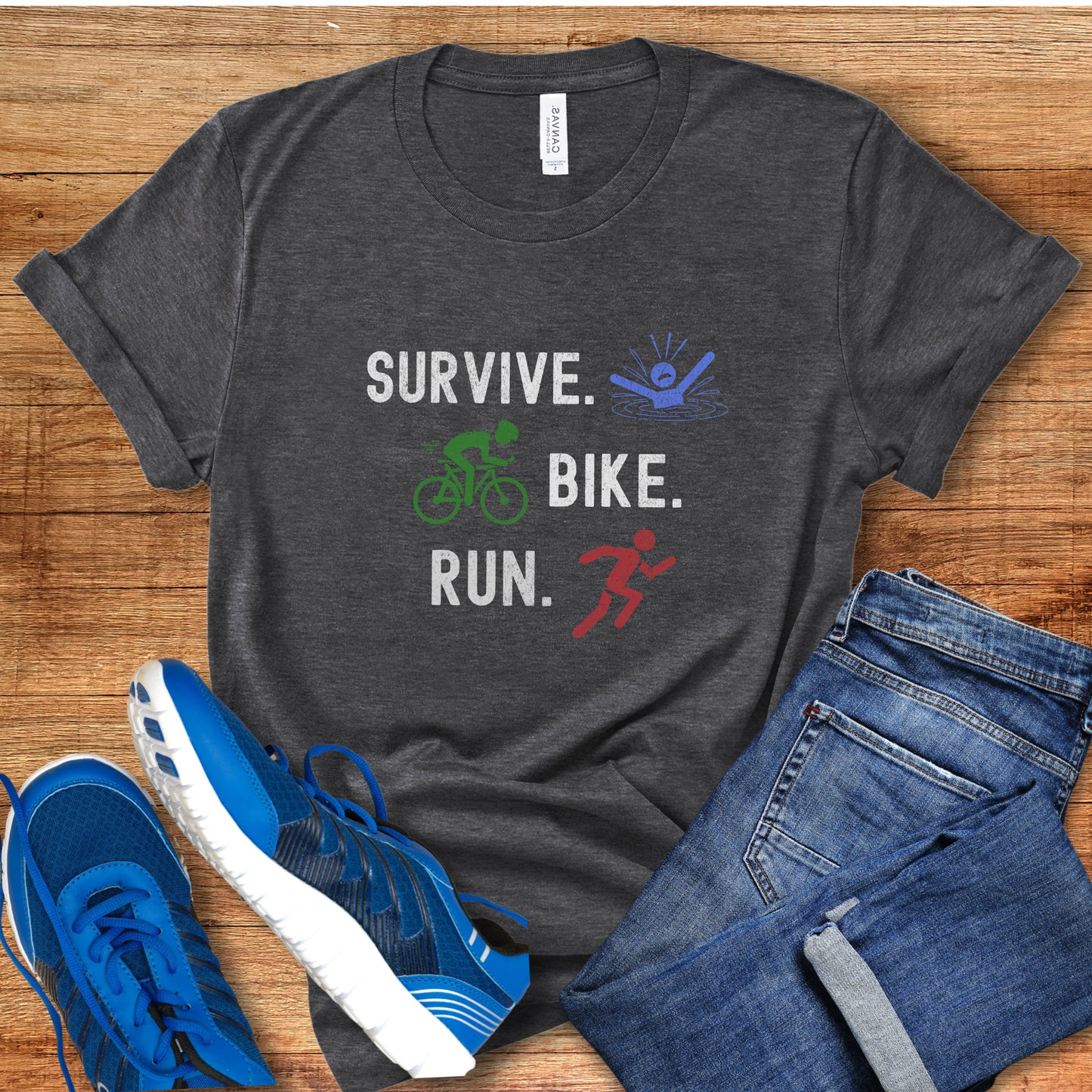 Survive Bike Run Distressed Tee