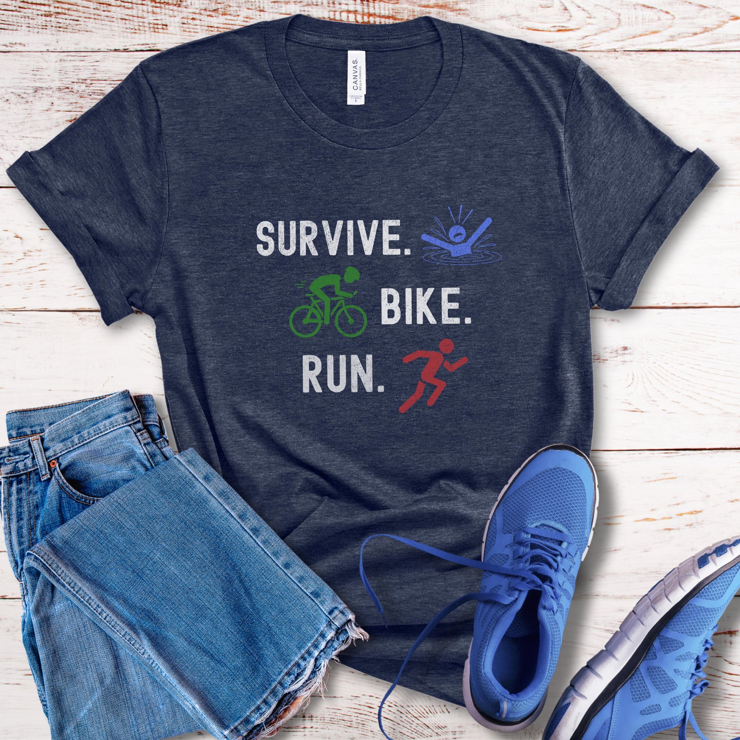 Survive Bike Run Distressed Tee