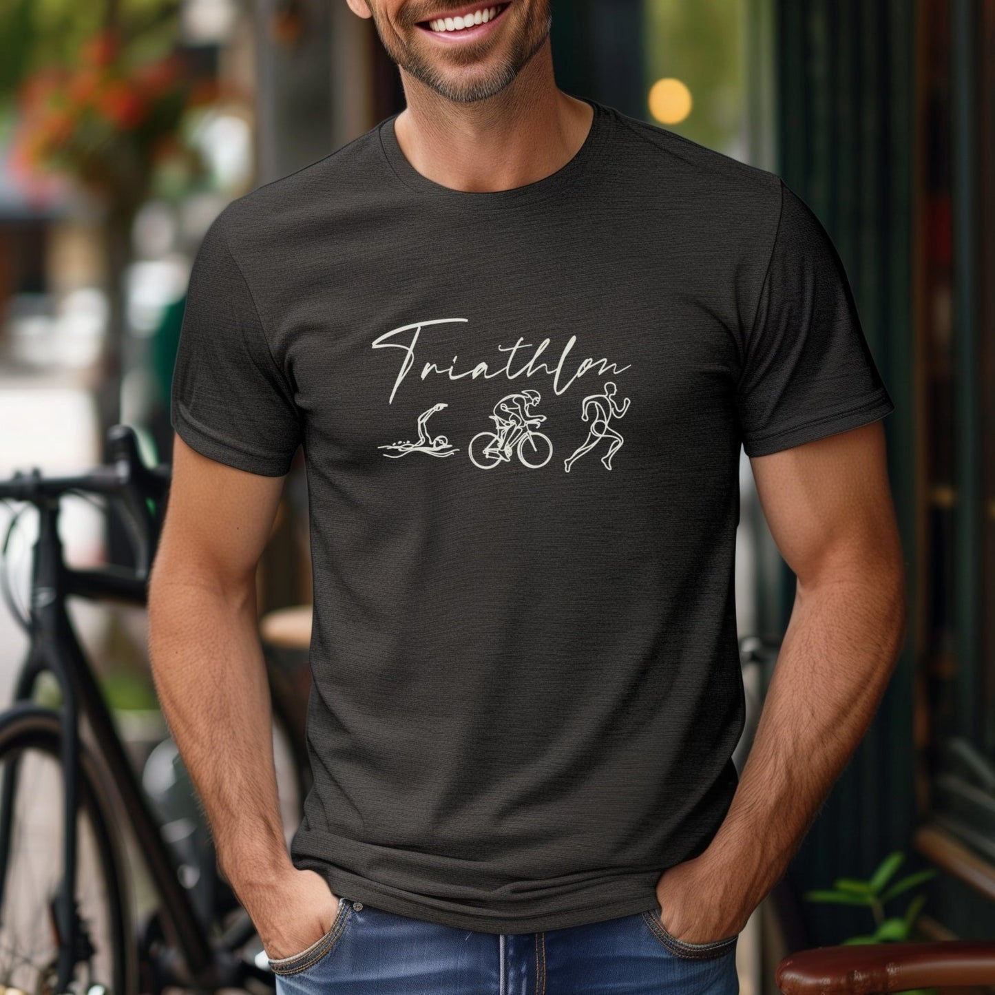Triathlon Line Art Tri Bike Tee