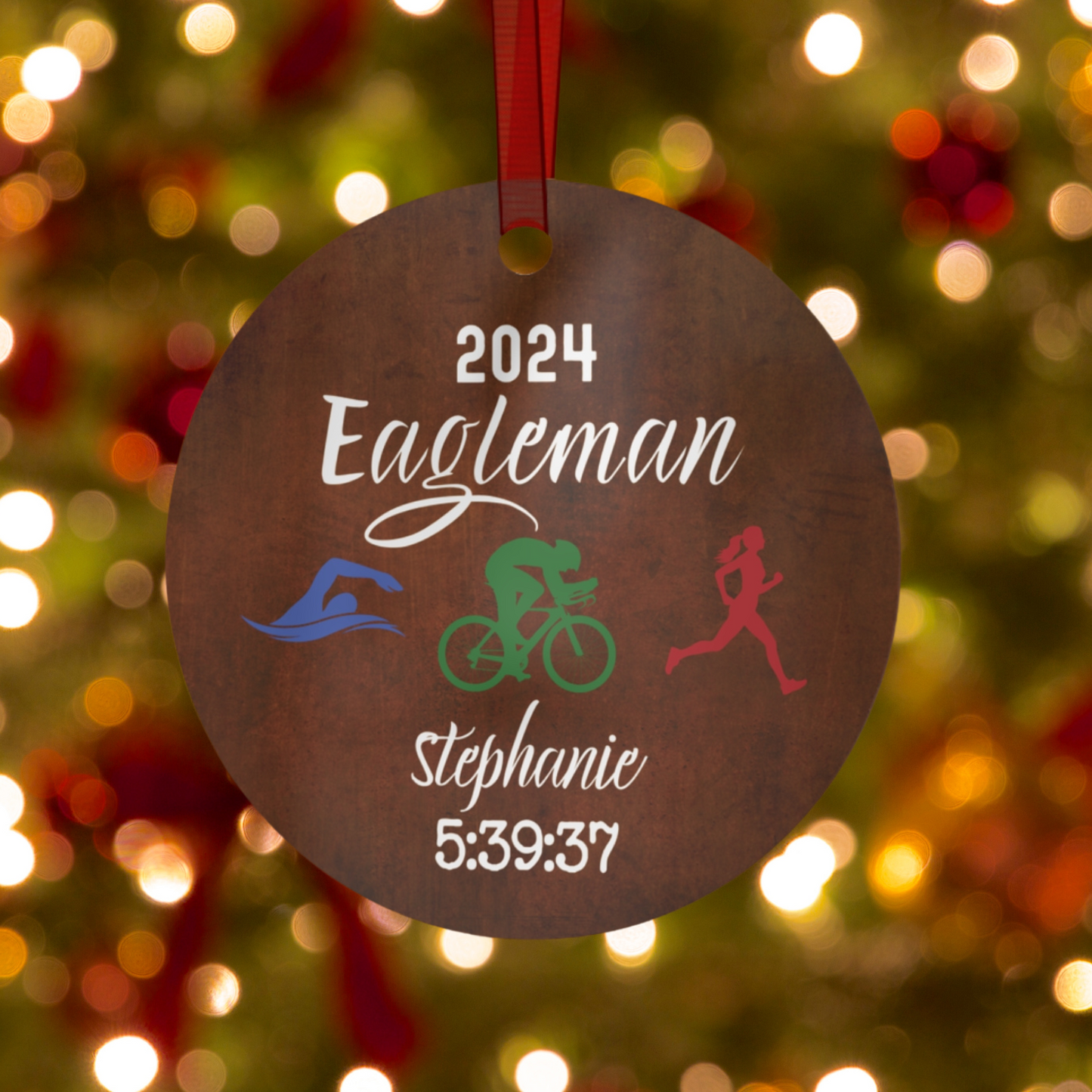 Metal Triathlon Ornament - Iron Look
