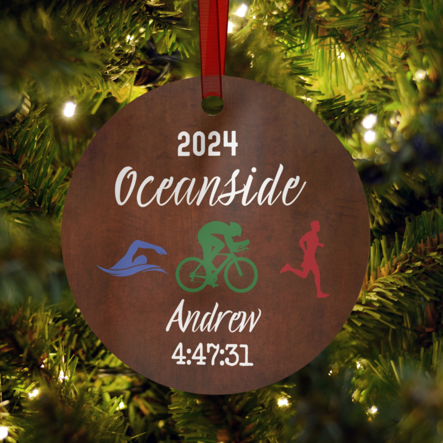 Metal Triathlon Ornament - Iron Look