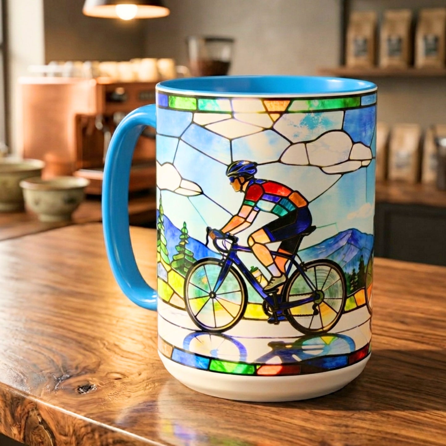 Stained Glass Cyclists Mug