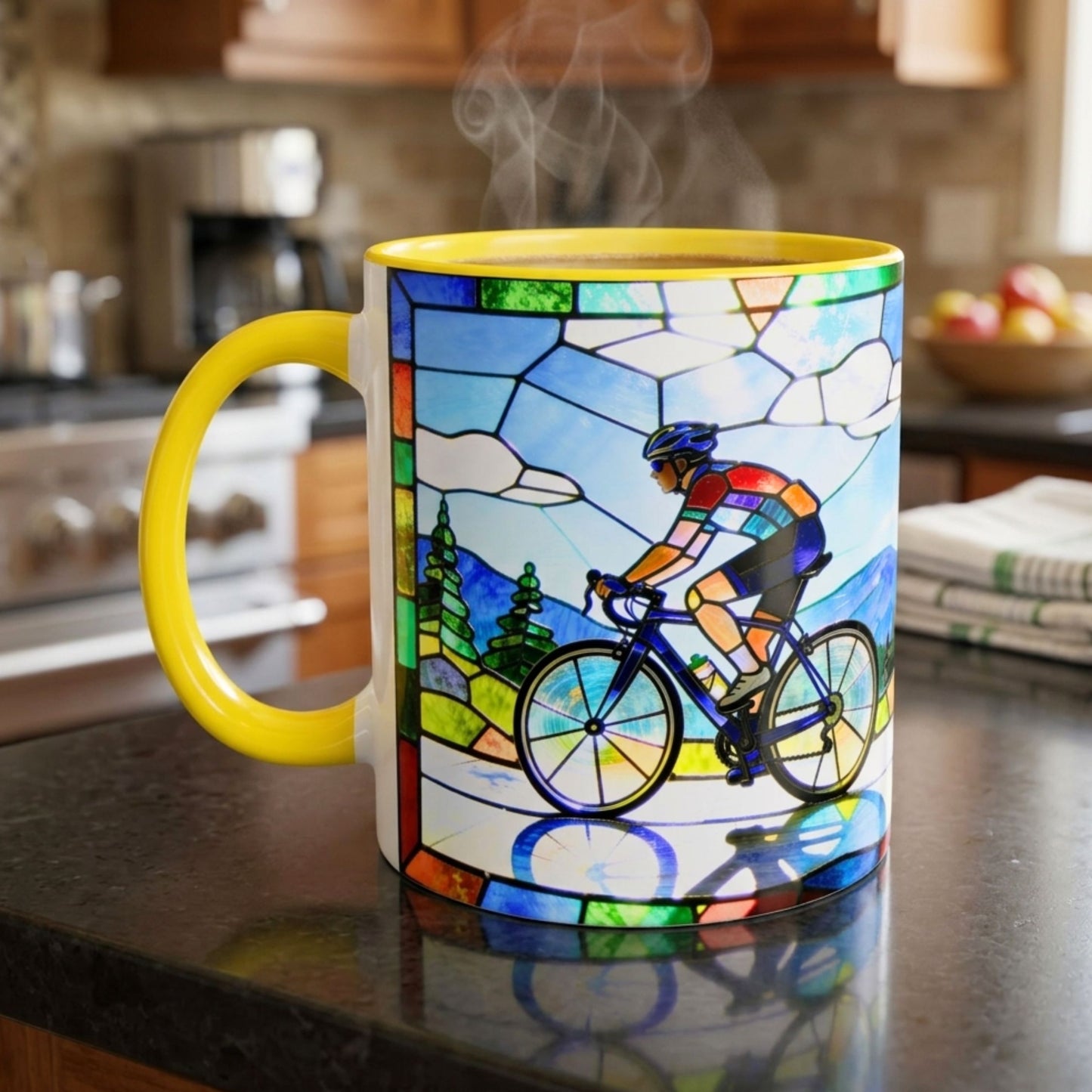 Stained Glass Cyclists Mug
