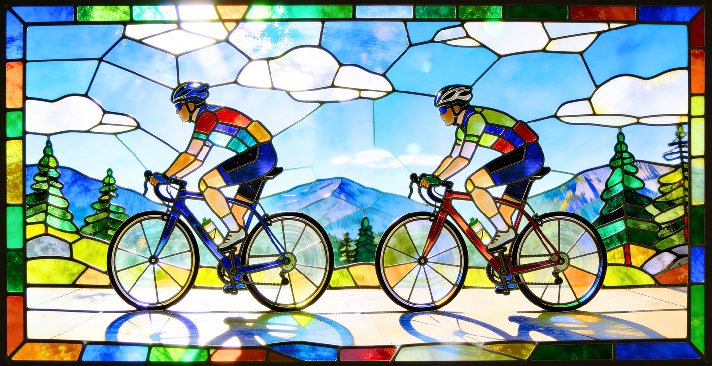 Stained Glass Cyclists Mug