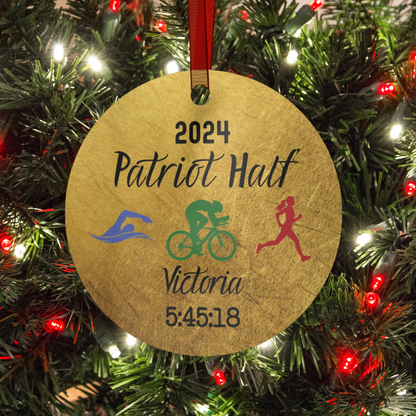 Metal Triathlon Ornament - Gold Look