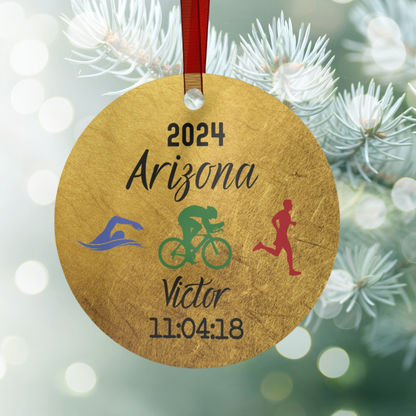 Metal Triathlon Ornament - Gold Look