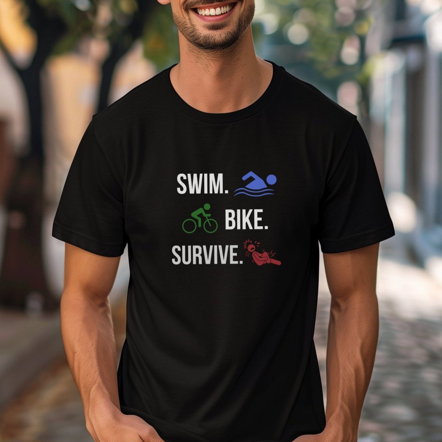 Swim Bike Survive in Color Tee