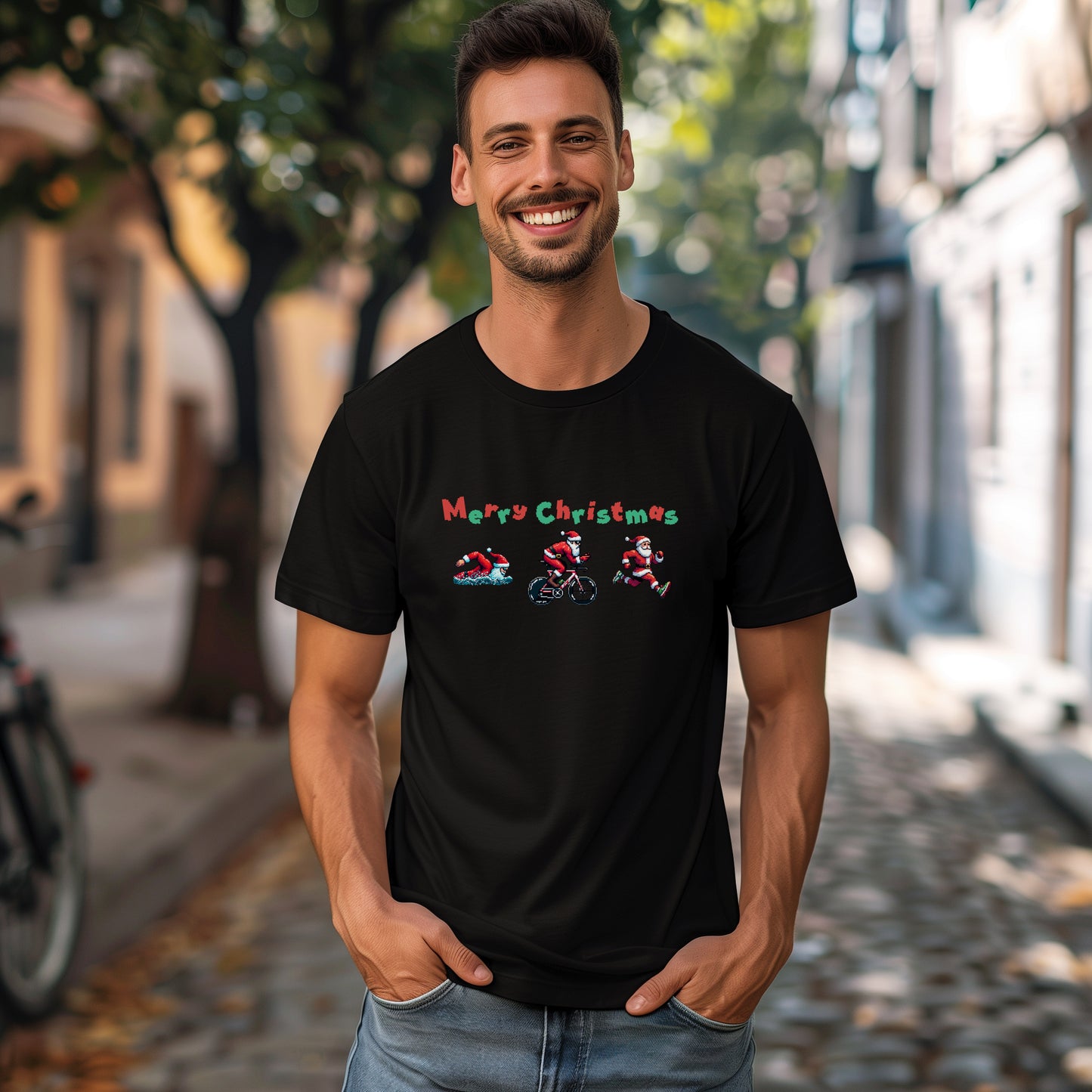 Merry Christmas Pixel Santa Tee