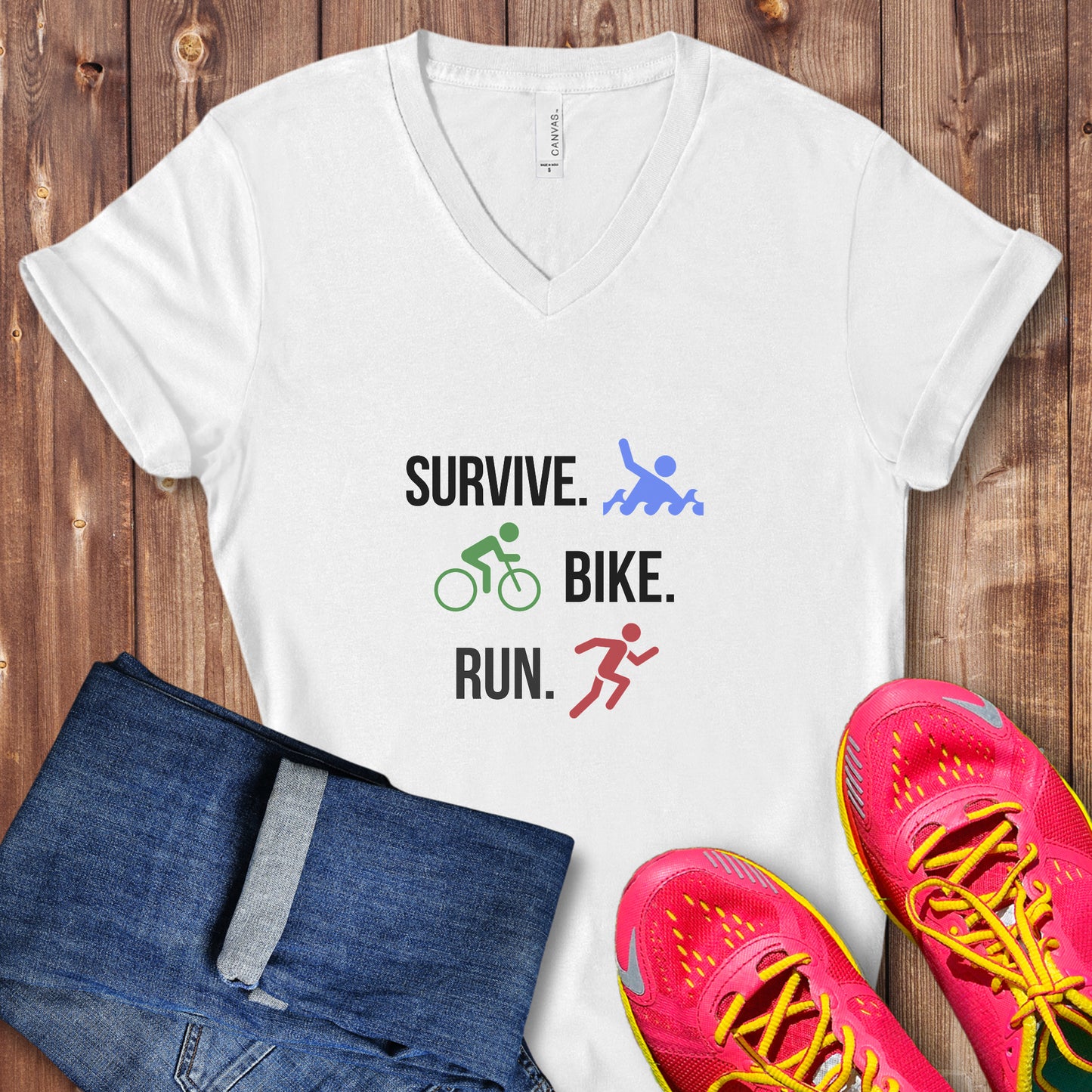 Survive Bike Run V-Neck